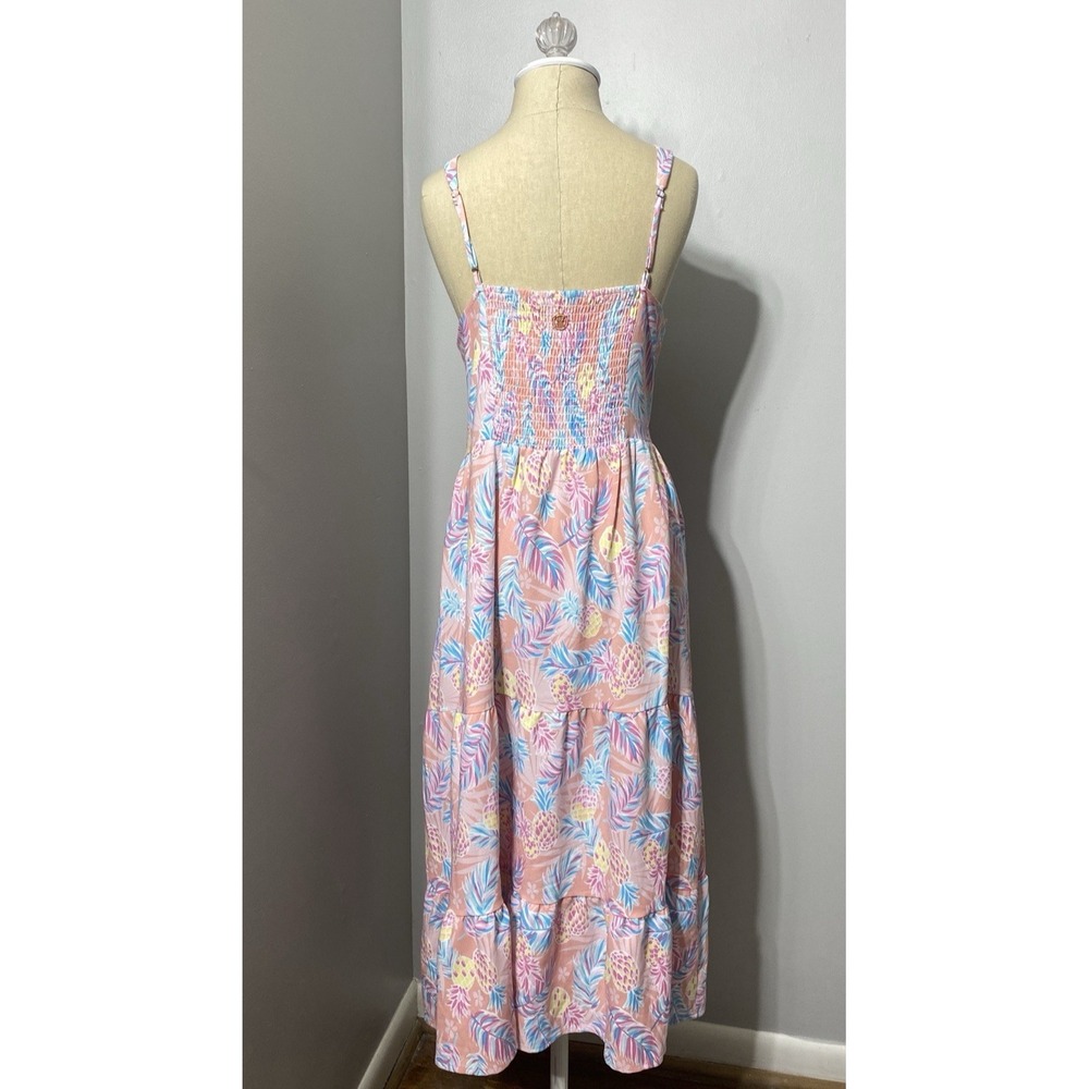 Simply Southern Tank Dress Maxi Soft Floral Pineapple Beachy Resort Wear Size L - Picture 6 of 10